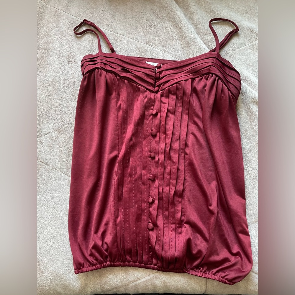silk ruby red buttoned tank top